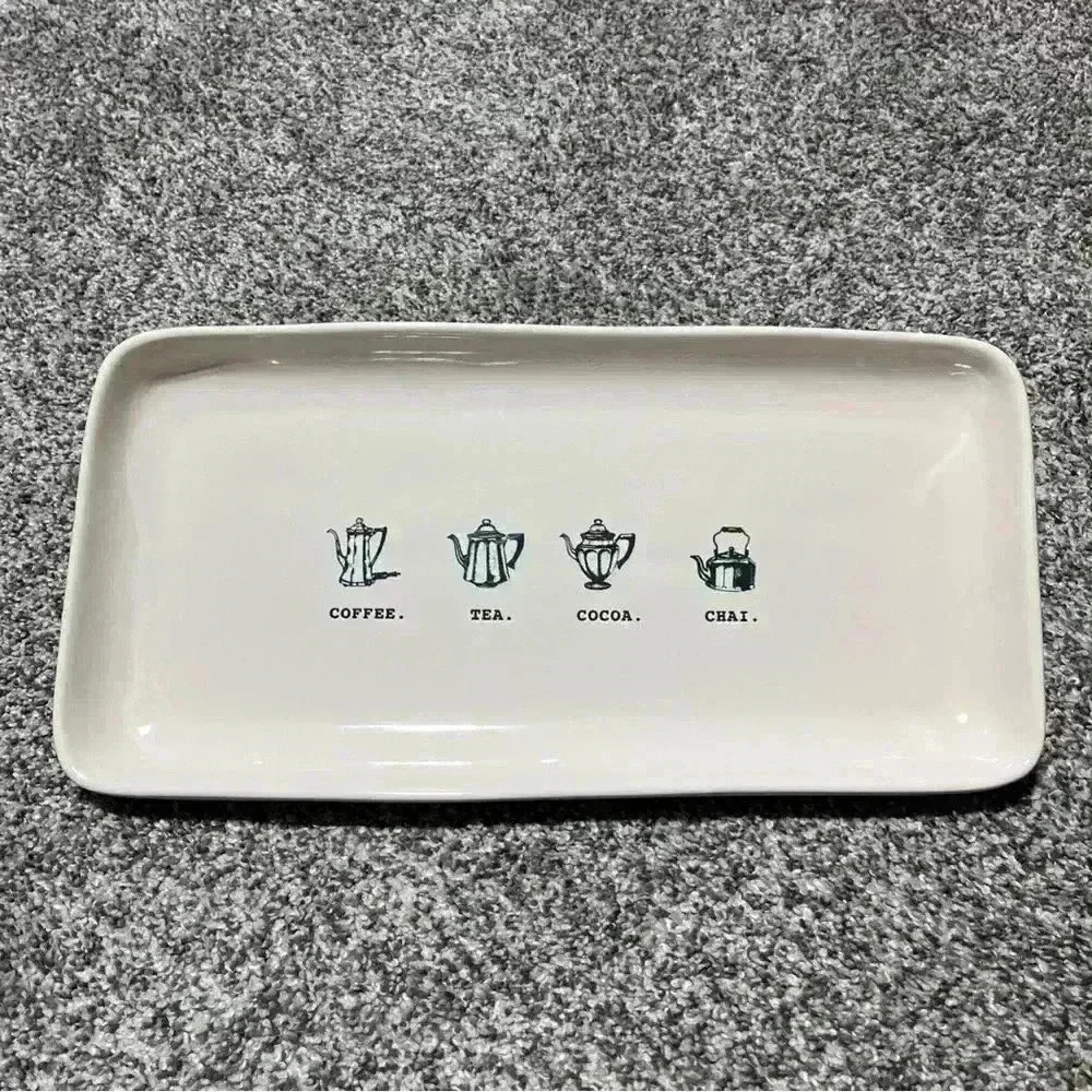 Rae Dunn Coffee Tea Cocoa Chai Tray Platter Ceramic Serving Dish Trinket Dish